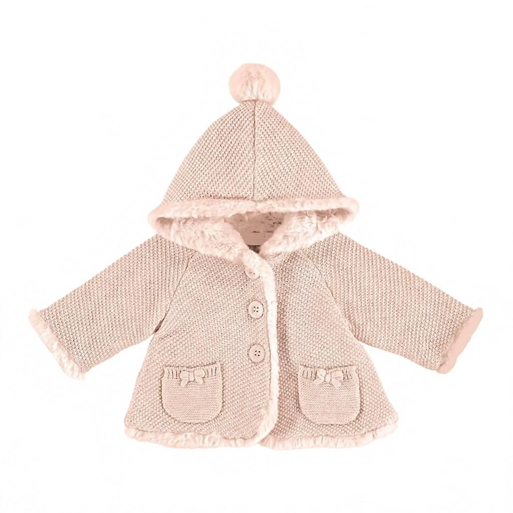 Mayoral Girls
 Knit Cardigan With Pompom Hood In Light Pink