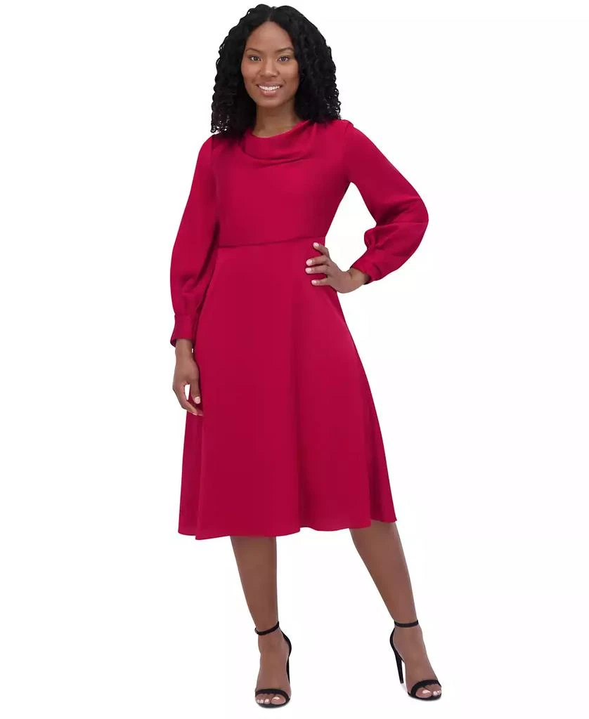 Jessica Howard Women's Cowlneck Novelty-Sleeve Fit & Flare Midi Dress -  Free Shipping - BeyondStyle