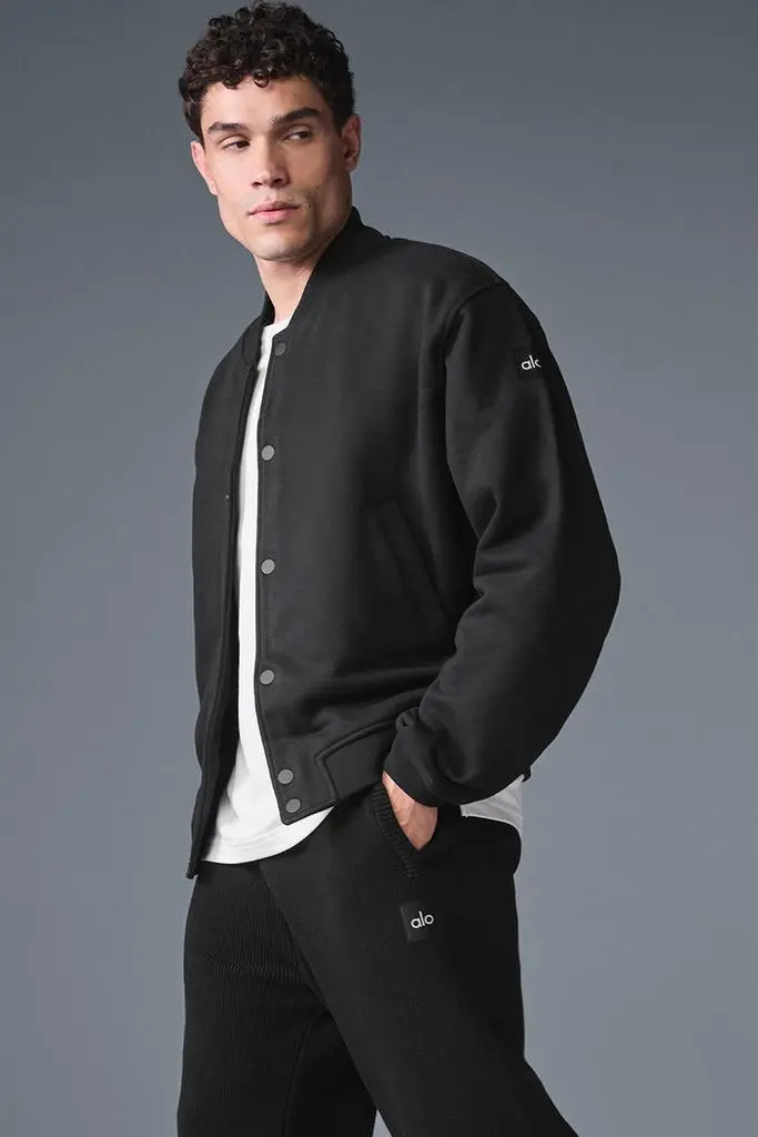 Alo Renown Varsity Jacket - Black - Jackets - Free Shipping - BeyondStyle