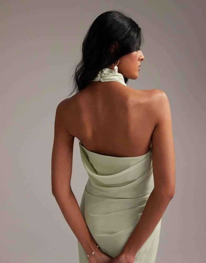 ASOS ASOS DESIGN draped halter column crepe maxi dress in light green 4