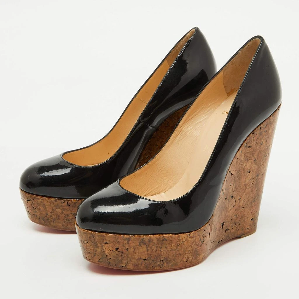 Christian Louboutin Christian Louboutin Black Patent Leather Cork Platform Wedge Pumps Size 36 2