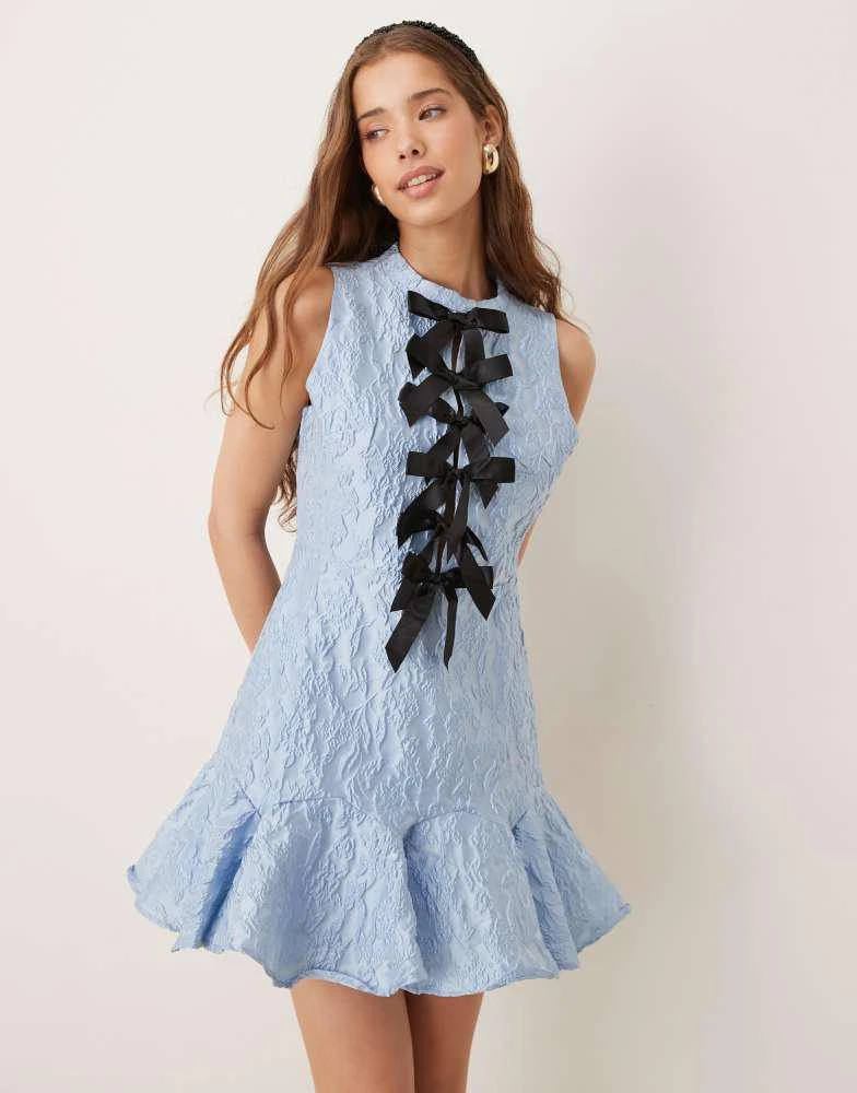 Sister Jane Sister Jane contrast bow ruffle hem mini dress in powder blue 1