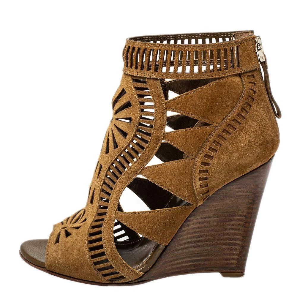 Sergio Rossi Sergio Rossi Brown Laser Cut Suede Open Toe Booties Size 36 2