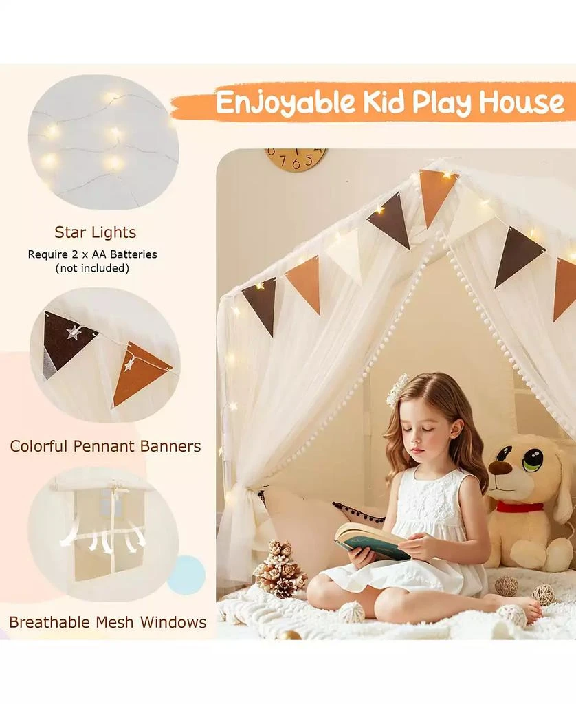 HONGGE Large Toddler Playhouse Tent with Windows, Door Curtains, and Mat 7