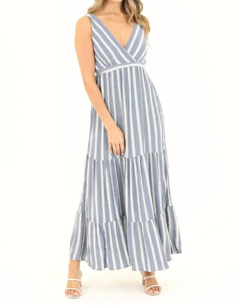 Angie Angie - Striped Surplus V-Neck Open Back Maxi Dress