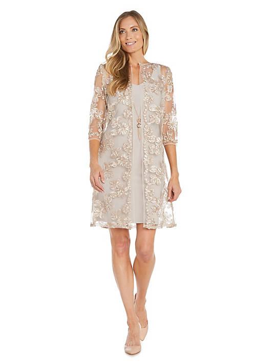 R & M Richards M Richards 2 Pc Emb Soutache And Ity Duster Jacket Dress