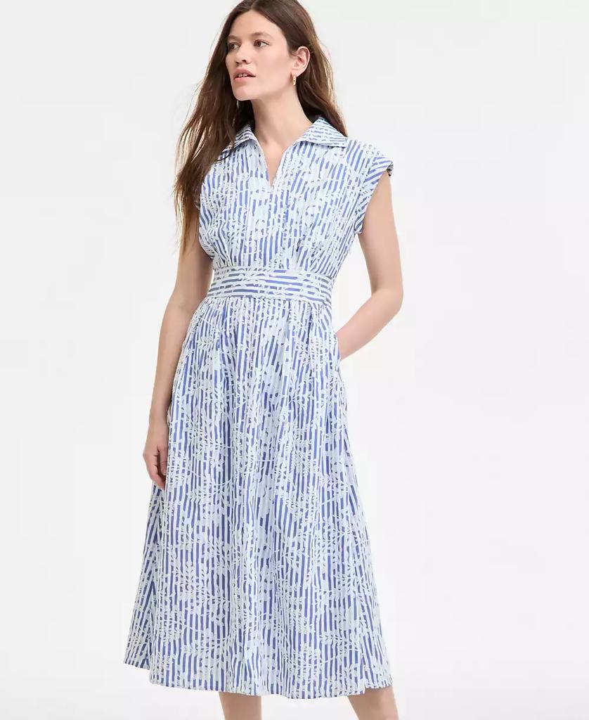 Kensie Women's Striped Floral-Embroidered Midi Dress
