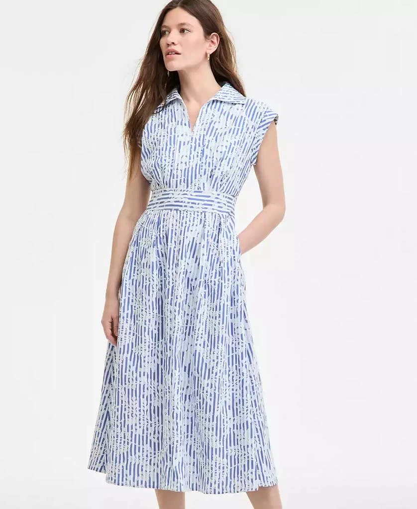 Kensie Women's Striped Floral-Embroidered Midi Dress 2