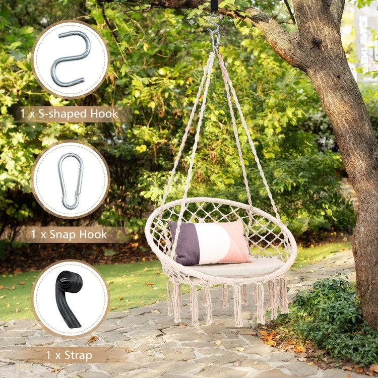 Hivvago Cushioned Hammock Swing Chair with Hanging Kit-Beige 3