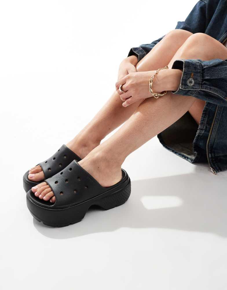 Crocs Crocs Stomp stacked sliders in black - Sandals