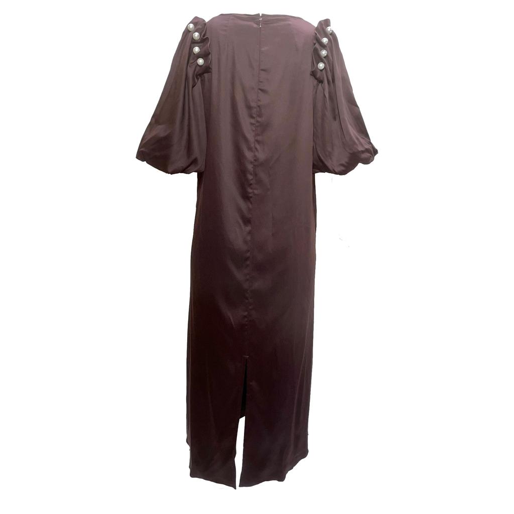 MOTHER OF PEARL Louella Faux Pearl-Embellished Maxi Dress in Maroon Tencel