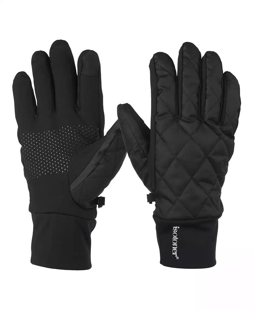 Isotoner Signature Men's Diamond Quilted Pongee and Spandex Water Repellent and Touchscreen Gloves