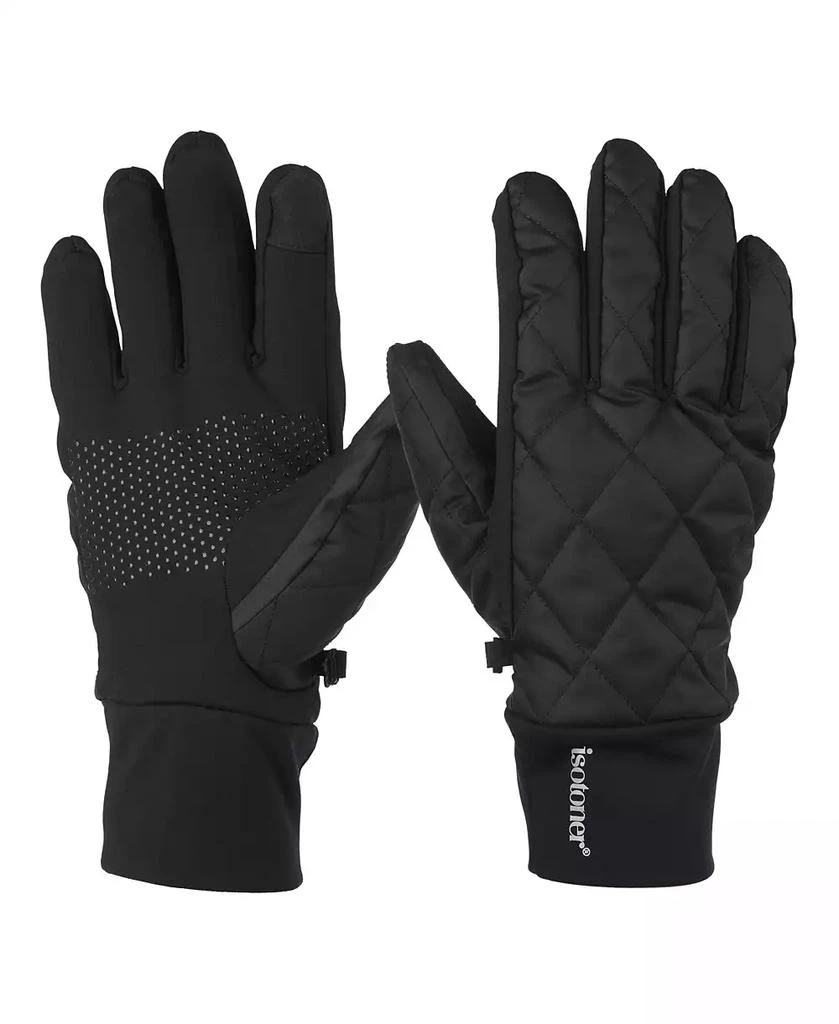 Isotoner Signature Men's Diamond Quilted Pongee and Spandex Water Repellent and Touchscreen Gloves 1