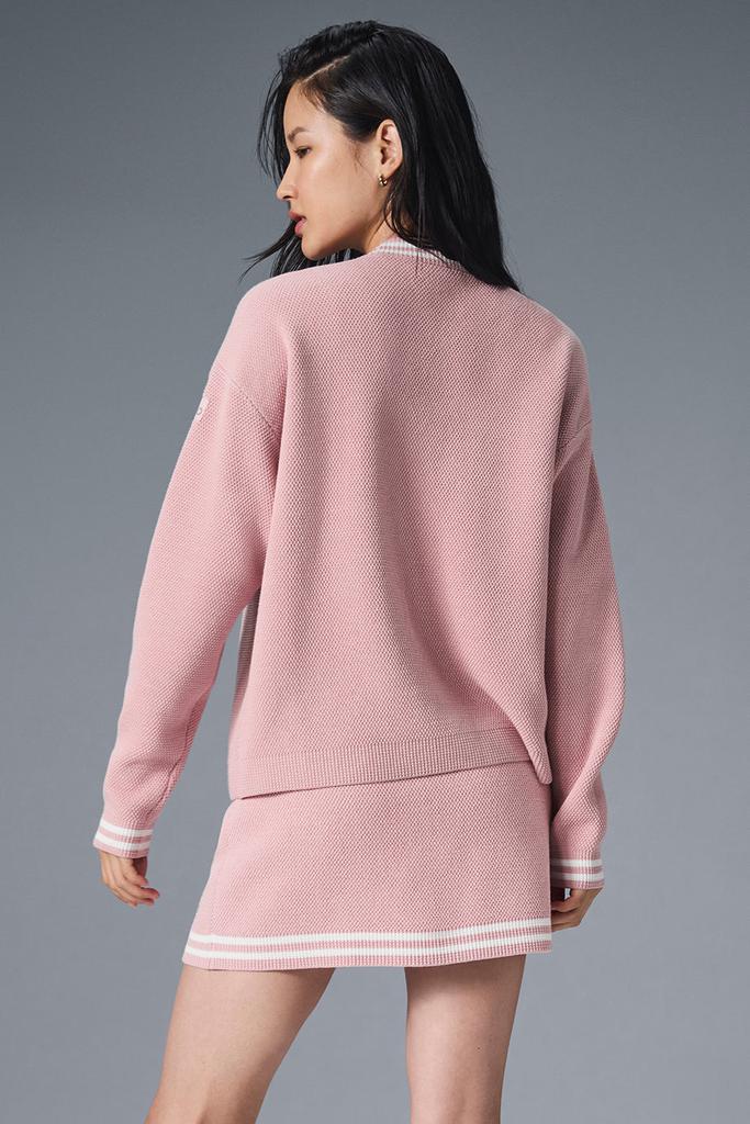 Alo Tennis Club Sweater Knit Cardigan - Ballet Pink/White