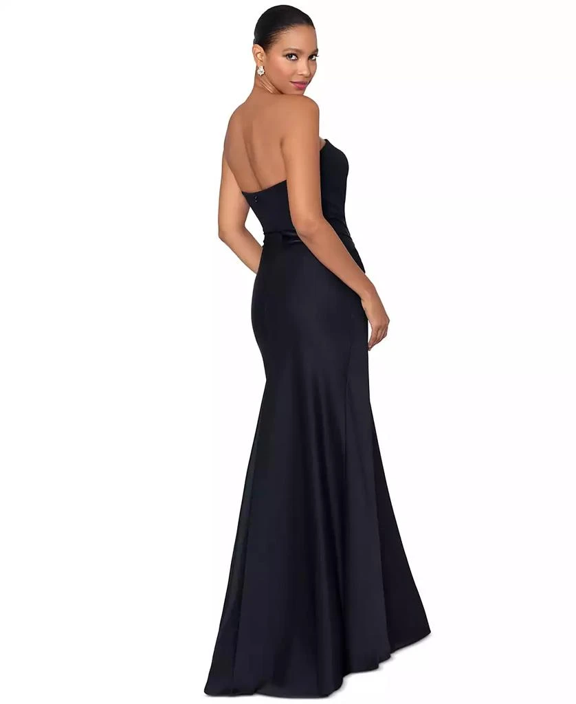 Betsy & Adam Petite Strapless Drape-Front Satin Gown 4