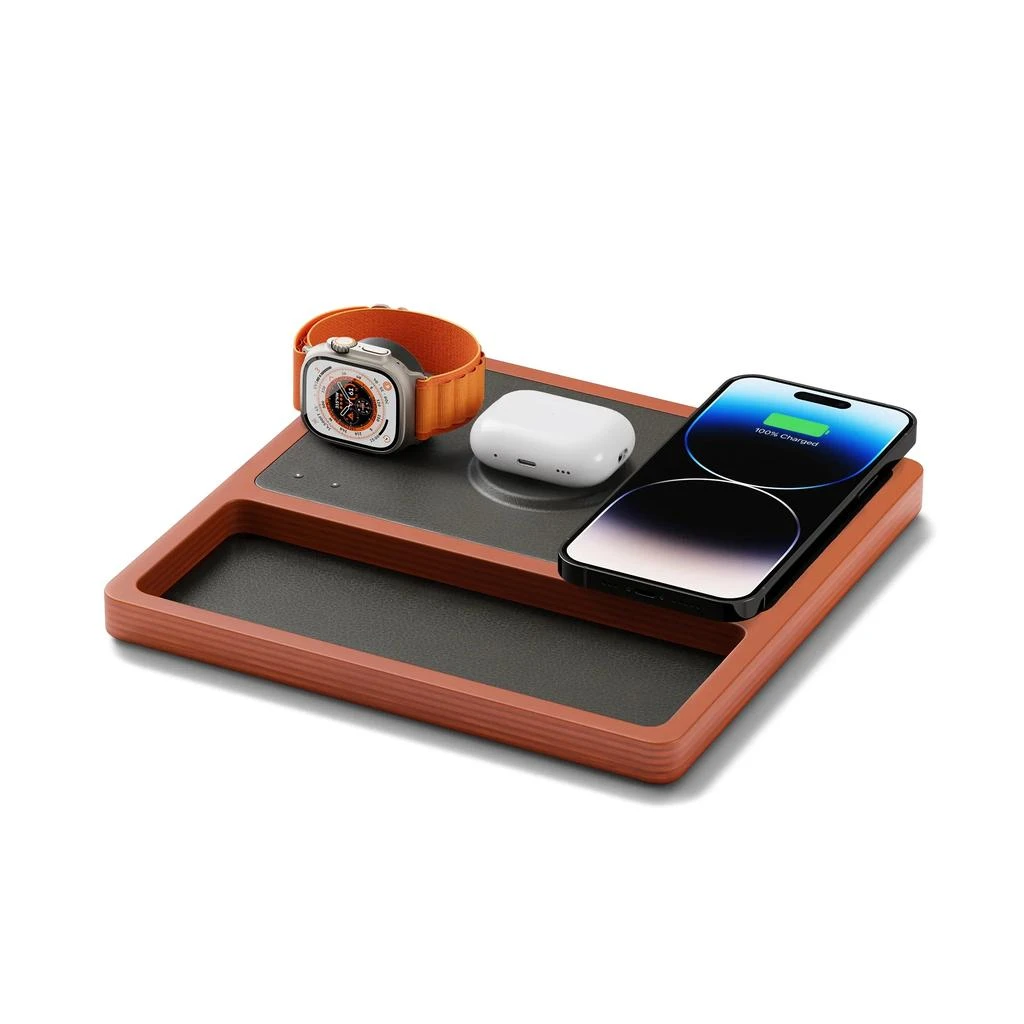 NYTSTND TRIO TRAY Black - 3-in-1 MagSafe Oak Wireless Charger with Apple Watch Support 1