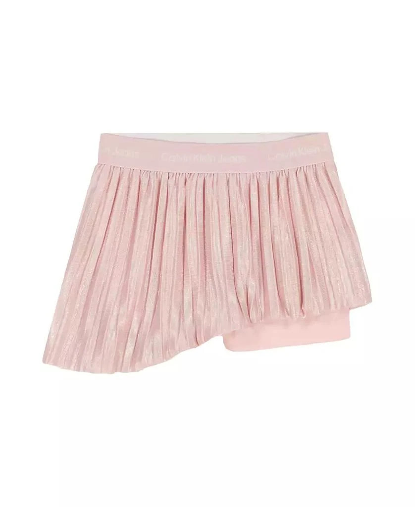 Calvin Klein Toddler and Little Girls 2-Piece Rosette Logo Flutter Sleeve Top Metallic Micropleat Skort Set 2