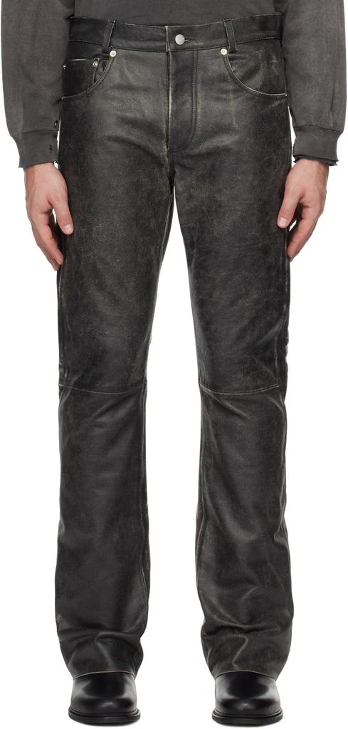 Enfants Riches Deprimes Black Distressed Raw Hem Flare Leather Pants 1