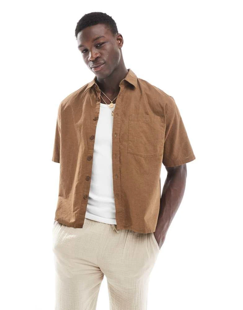 ONLY & SONS boxy fit linen mix shirt in brown  On Sale Now with Up to 25%  Off | Discover Exclusive Deals & Savings at BeyondStyle  Authentic Only &  Sons
