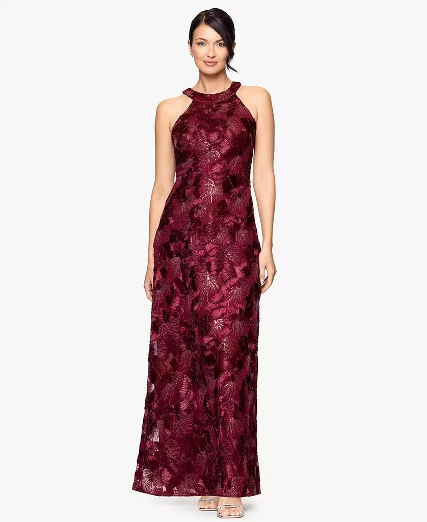 Betsy 
Adam Women
s Sequined Soutache Halter Gown 8