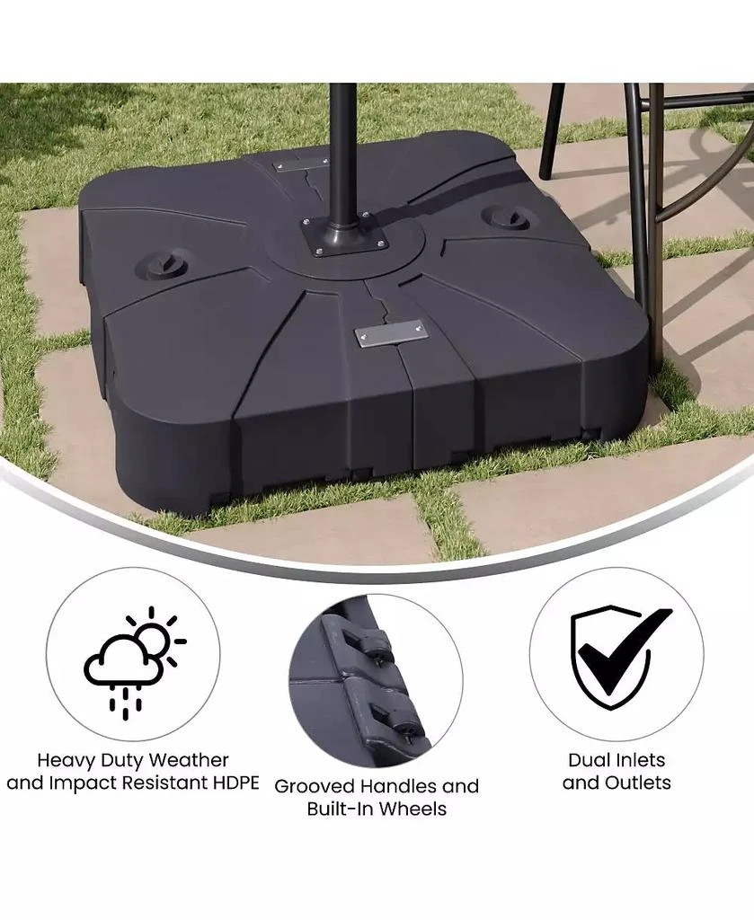 EMMA+OLIVER Harlan Weather And Impact Resistant Heavy Duty Universal Offset Umbrella Base With Built-In Wheels And Grooved Handles In Black 6