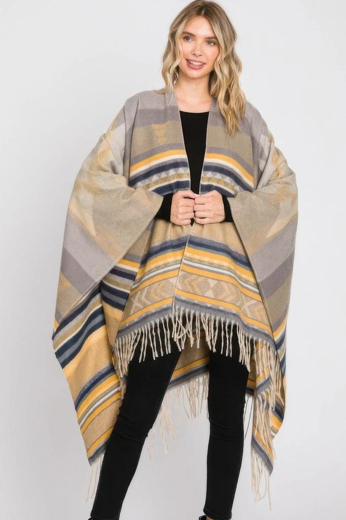 TRUEDAMES Aztec Pattern Fringe Ruana