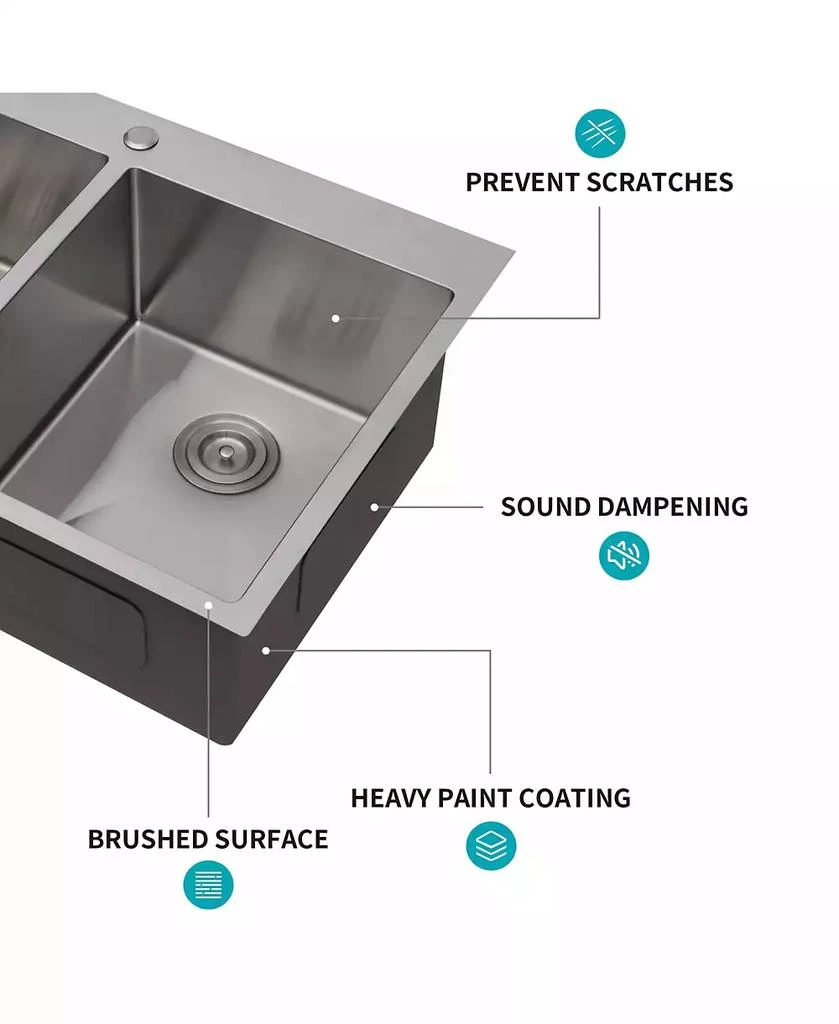 Flynama huluwat Double Bowl Kitchen Sink Drop In Stainless Steel 18 Gauge 50 and 50 3