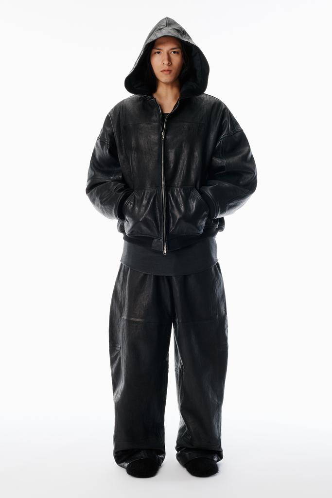 Alexander Wang Black Worn Moto Leather Hoodie Jacket - Jackets