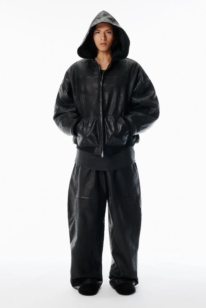 Alexander Wang Black Worn Moto Leather Hoodie Jacket 1