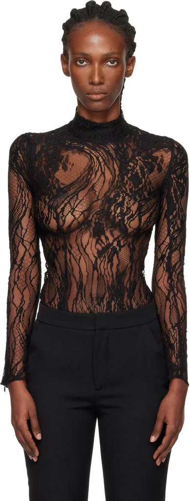 Balmain Black Long-Sleeved Lace Bodysuit 1