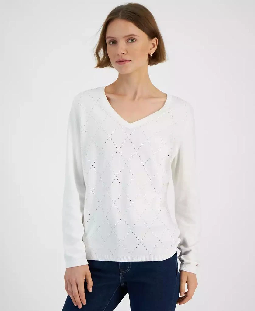 Tommy Hilfiger Women's Rhinestone Argyle Sweater 1