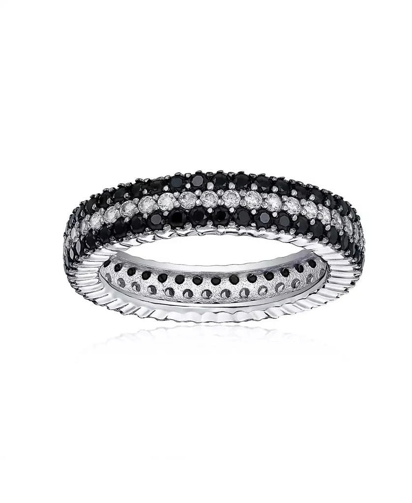 Bling Jewelry Pave Cubic Zirconia 3 Row Stripe CZ Statement Black 
White Eternity Band Ring .925 Sterling Silver