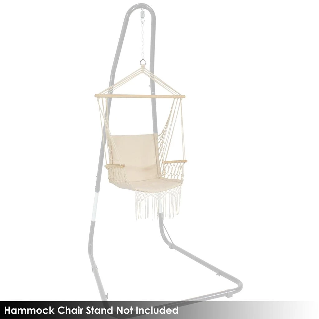 Sunnydaze Outdoor Printed Polycotton Fabric Hammock Chair with Armrests and Hardwood Spreader Bar - 300 lb Capacity - Natural 5