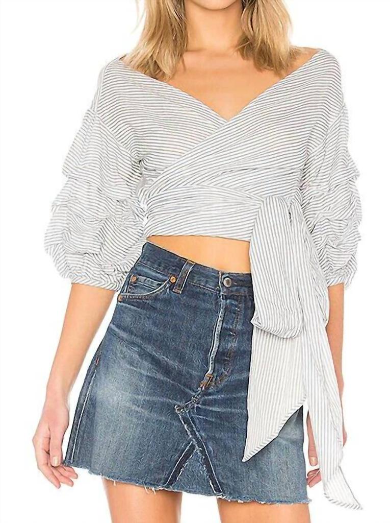 Lovers + Friends Lovers + Friends - Striped Puff Sleeve Bow Wrap Blouse