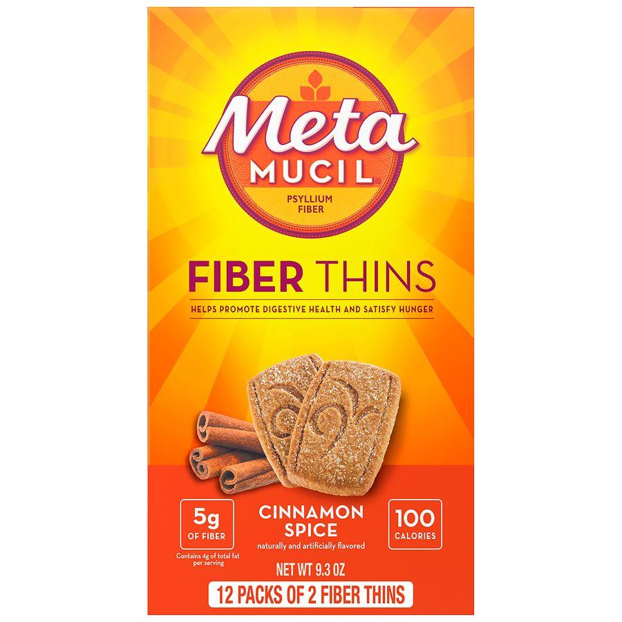 Metamucil Fiber Thins, Psyllium Husk Fiber, Supports Digestive Health and Satisfies Hunger Cinnamon Spice