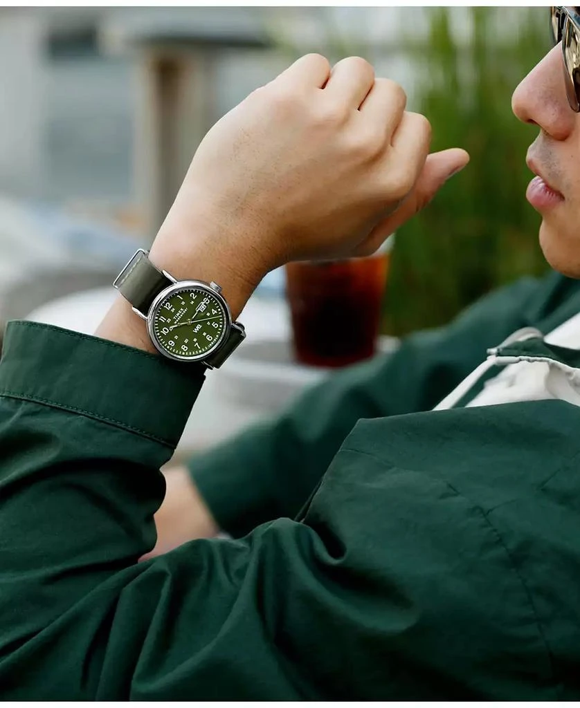 Timex Men's Analog Green Leather Strap Watch, 40mm 7