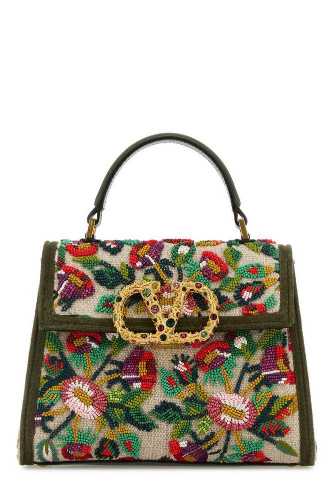 トートバッグ VALENTINO GARAVANI Embroidered Raffia Mini Rockstud Handbag Valentino Garavani Embroidered Raffia Mini Rockstud Handbag