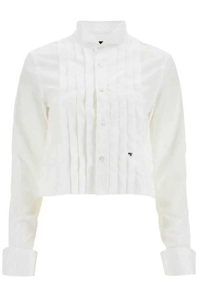 Homme Girls white cropped tuxedo shirt with wide neckline 1