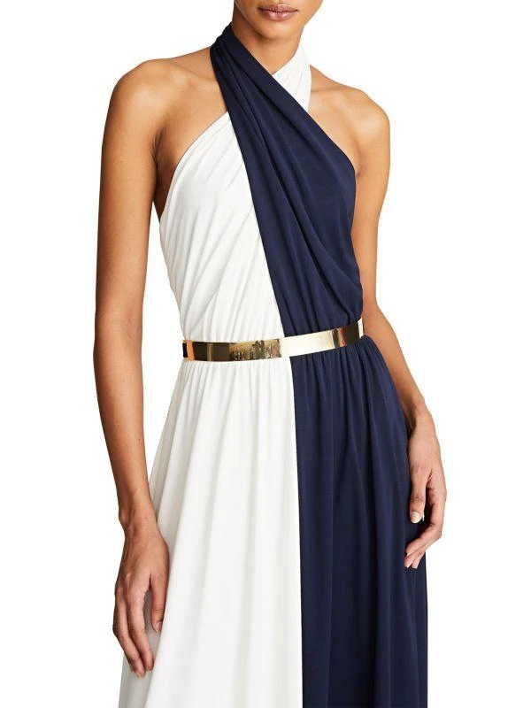 HALSTON Sondra Colorblocked Belted Midi-Dress 4