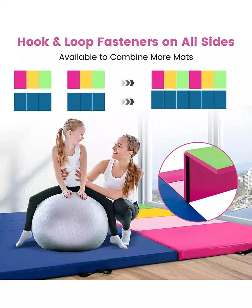 SUGIFT 4-Panel PU Leather Folding Exercise Mat with Carrying Handles-Green 9