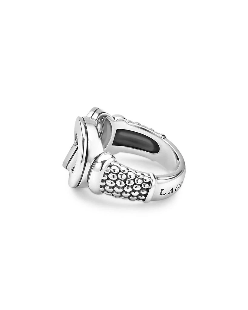 LAGOS Sterling Silver Signature Caviar Diamond Interlocking Ring 3