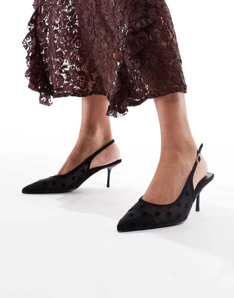 Glamorous Glamorous slingback pumps in mesh black polkadot 4
