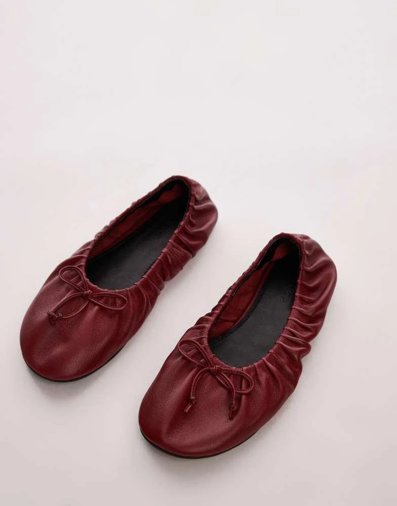 Topshop Topshop Claire leather ruched ballet flats in red 3