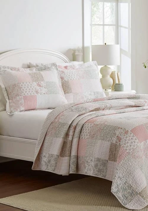 Laura Ashley Ashley Celina Patchwork 3 Piece Floral Cotton Quilt Set 2