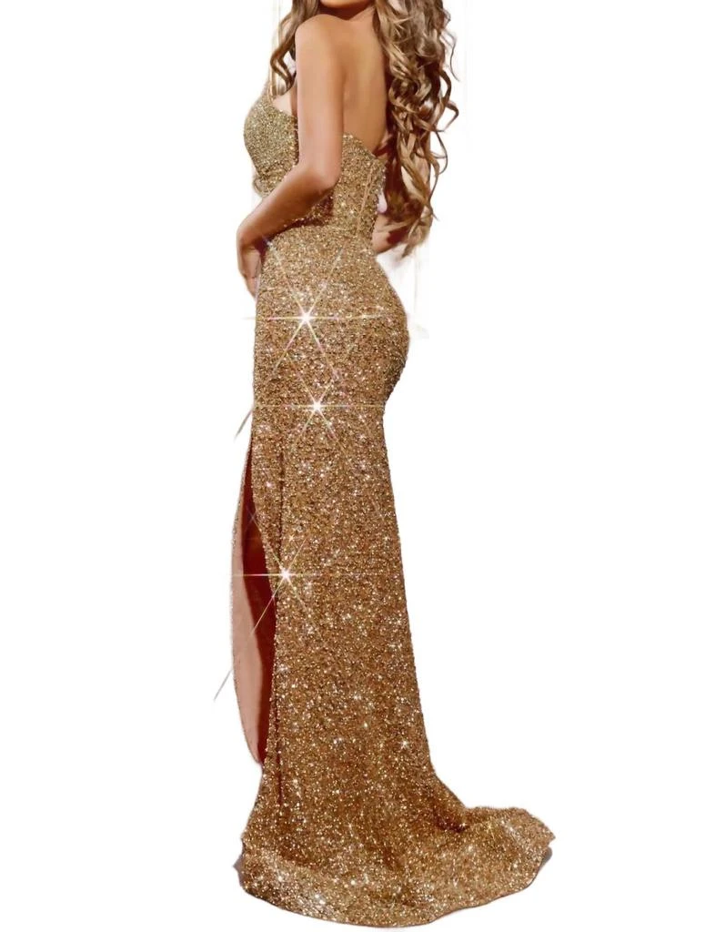 slim fit dress slacks Blush Embellished Plunging Neck Couture Jovani Dress 65346