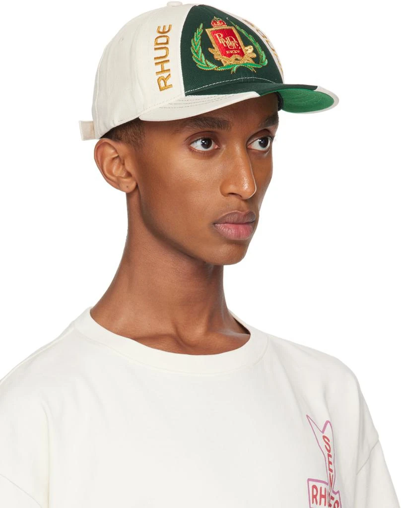 Rhude Off-White & Green Racing Crest 6-Panel Cap 2