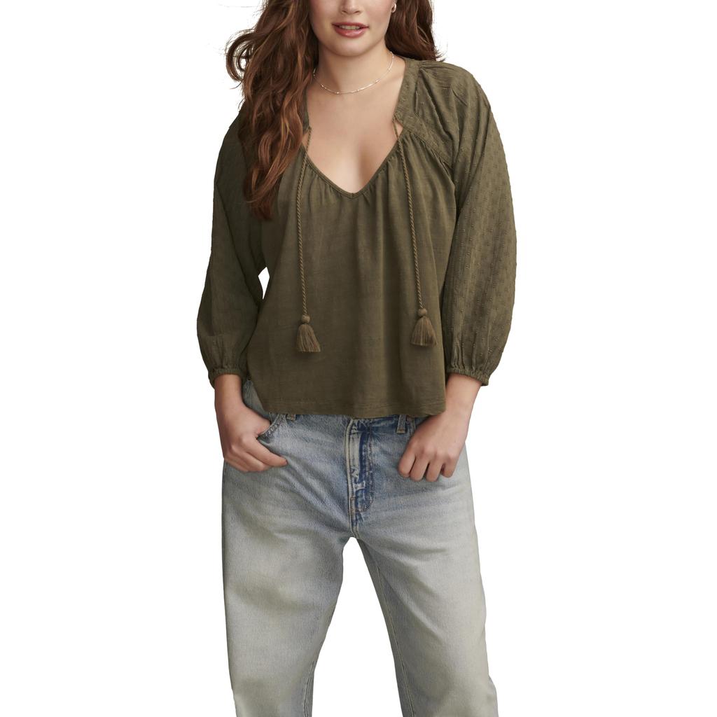 lucky brand border print peasant top