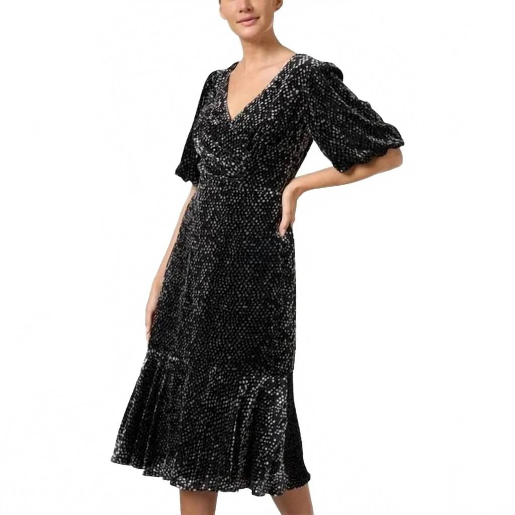 Shoshanna Colette Silk Blend Velvet Dot Dress In Black 2