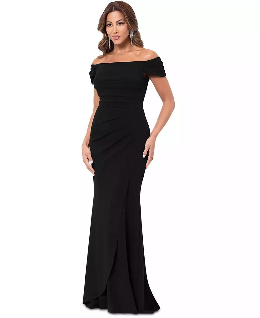 XSCAPE Women's Ruched Off-The-Shoulder Long Dress 3
