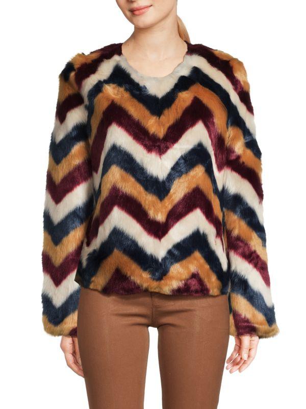 Unreal Fur Faux Fur Chevron Pattern Jacket